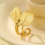 Leaf Ring Stainless Steel Gold-Plated 18K for Daily Wear Jewelry - 图片 2