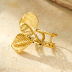 Leaf Ring Stainless Steel Gold-Plated 18K for Daily Wear Jewelry - 图片 4